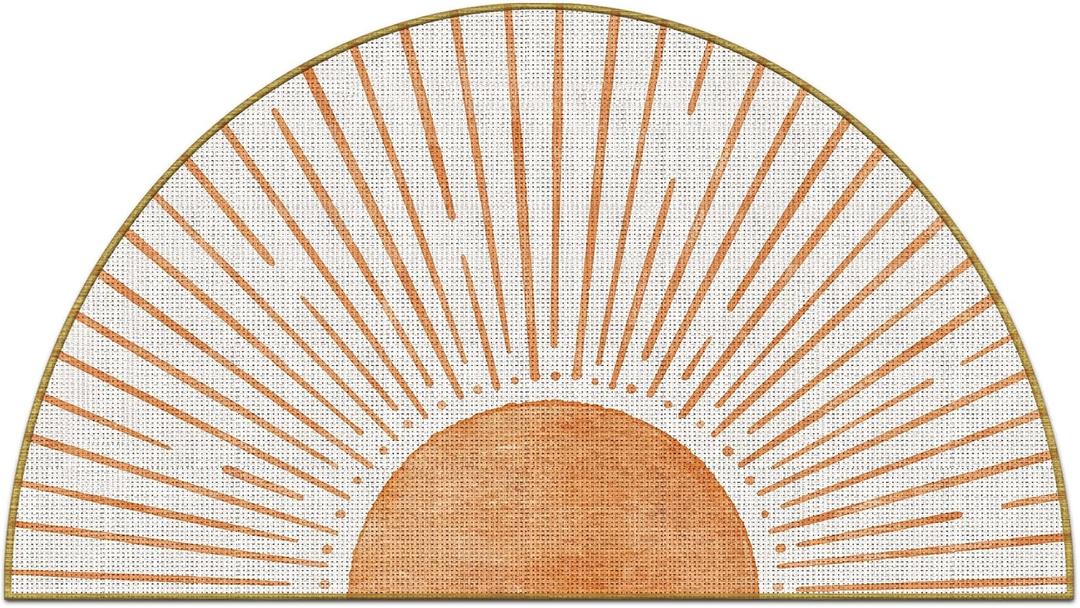 Mingnei Boho Mid Century Sun Linen Doormat Door Mat for Home Kitchen Entrance, Bohemian Sun Door Mat, Bohemian Sunburst Sunshine Mats for House Front Outdoor Outside Entryway Rug 17x30 Welcome Mat