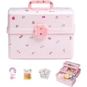 Pulseplay Hair Accessories Organizer for Girls Portable 3-Layer Plastic Craft Storage Organizer with Handle Multipurpose Plastic Storage Box for Sewing,Art Supplies,Medicine,Makeup