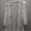 Lace Robe for Women Lingerie Eyelash Babydoll Sheer Mesh Nightgown (Large, White)