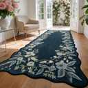 BSICPRO Floral Runners for Hallways, 2x6 Washable Vintage Kitchen Runner with Rubber Backing Non Slip, Farmhouse Area Rugs for Kitchen, Hallways, Laundry, Bedroom, Bathroom (Navy Blue)