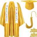 Foaincore 2025 Year Preschool and Kindergarten Graduation Gown Cap Tassel Set with 2025 Charm Printed Stole Grad Gift (24, Yellow)