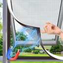 Window Screen Adjustable Magnetic Window Screen Replacement Max 39 x 59, DIY Fiberglass Mesh Window Screens for House Windows White Frame Grey Mesh