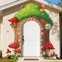 Forest Theme Fairy House Door Banner Backdrop VBS Fairy Party Decorations Large Forest Mushroom Tree Photo Props Porch Banner Mushroom Background Hanging Decor for Baby Shower Birthday Party Supplies
