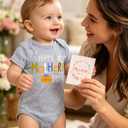 UNICOMIDEA Unisex Baby Letter Print Outfit Snaps Cotton Romper 0-12M | Newborn Boy Girl Bodysuit, Easy Diaper Snaps, Soft Cotton, Baby Birthday Gift (Gray)