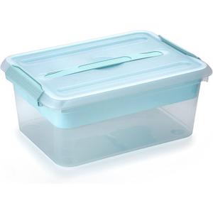BTSKY Stack & Carry Box, Clear Plastic Storage Container Stackable Home Utility Box with Removable Tray Multi-Purpose Storage Bin for Organizing Stationery, Sewing, Art Craft Supplies(Blue)