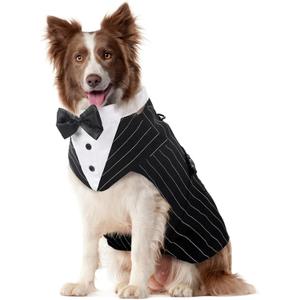 Kuoser Dog Tuxedo Dog Suit and Bandana Set, Dogs Tuxedo Wedding Party Suit, Doggy Prince Bow Tie Shirt Formal Pet Wedding Attire for Large Medium and Small Dogs Golden Retriever Samo Bulldogs (XX-Large (pack of 1), Black Stripe)