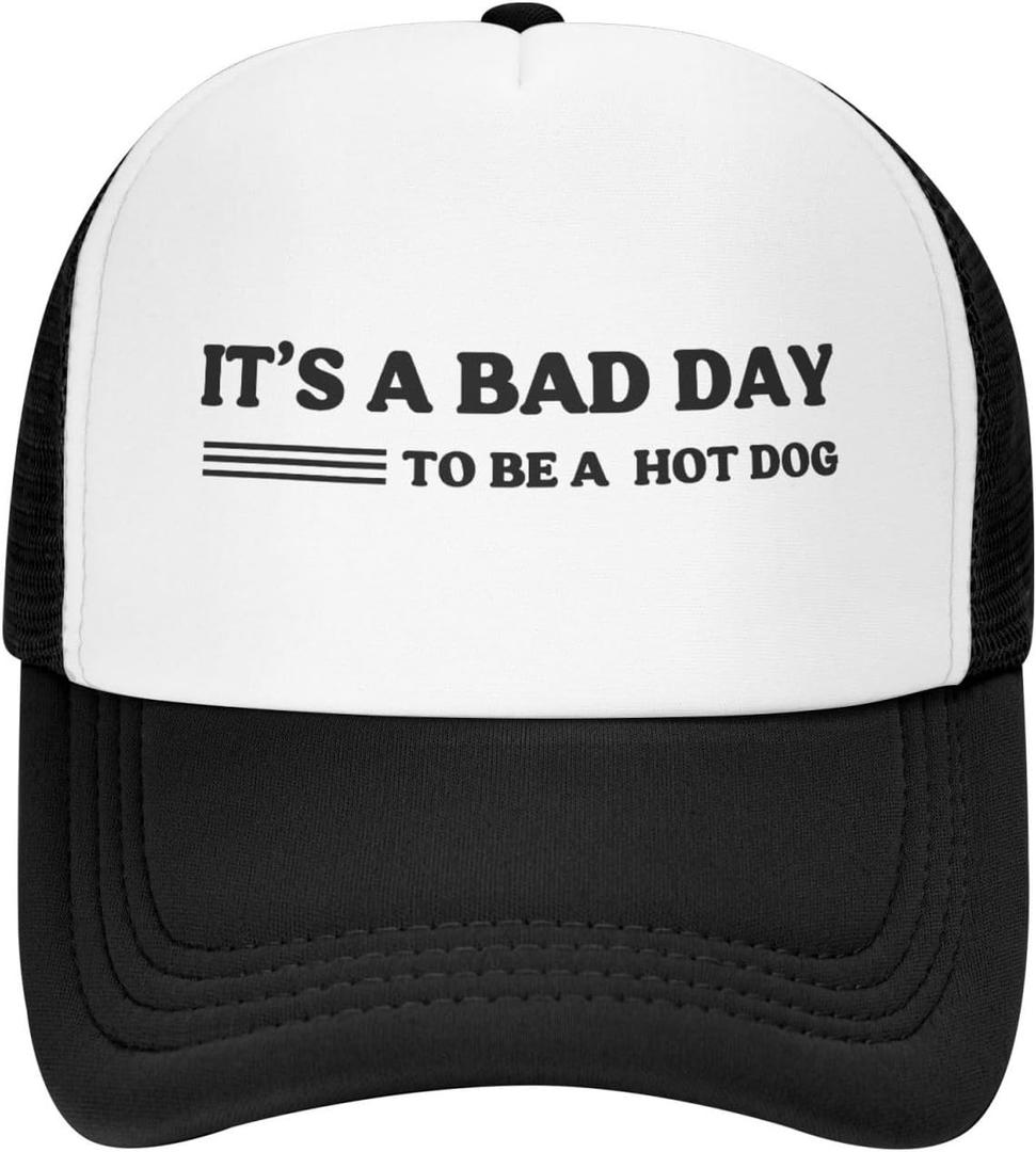 Funny Trucker Hat Gag Gifts Adjustable Mesh Hats Drinking Joke Baseball Cap for Men Women (One Size, It's a Bad Day to Be a Hot Dog)