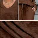 Amoretu Women's 2 Piece Set Fall Outfits Lounge Set V Neck Wide Leg Pants Matching Sets, for Work and Casual with Pockets (Brown, L)