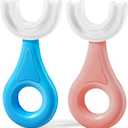 YOTEE U-Shaped Toothbrush Kids 2 PCS - Toddler Toothbrush with Food Grade Soft Silicone Brush Head, Manual Whole Mouth Tooth Brush for Kids Age 2-6(Blue+Pink)