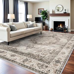 YOUFORTONG 10x12 Area Rug WashableLarge Living Room Area Rugs - Machine Washable Stain Resistant Rug - Soft Low Pile Carpet for Bedroom Dining Room 10'x12' Beige