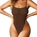 Kaei&Shi Mesh Bodysuit For Women,Spaghetti Strap Backless High Cut Sexy Body Suit,One Piece Sheer Top Rave Outfits Club Date,Dark Brown,Medium