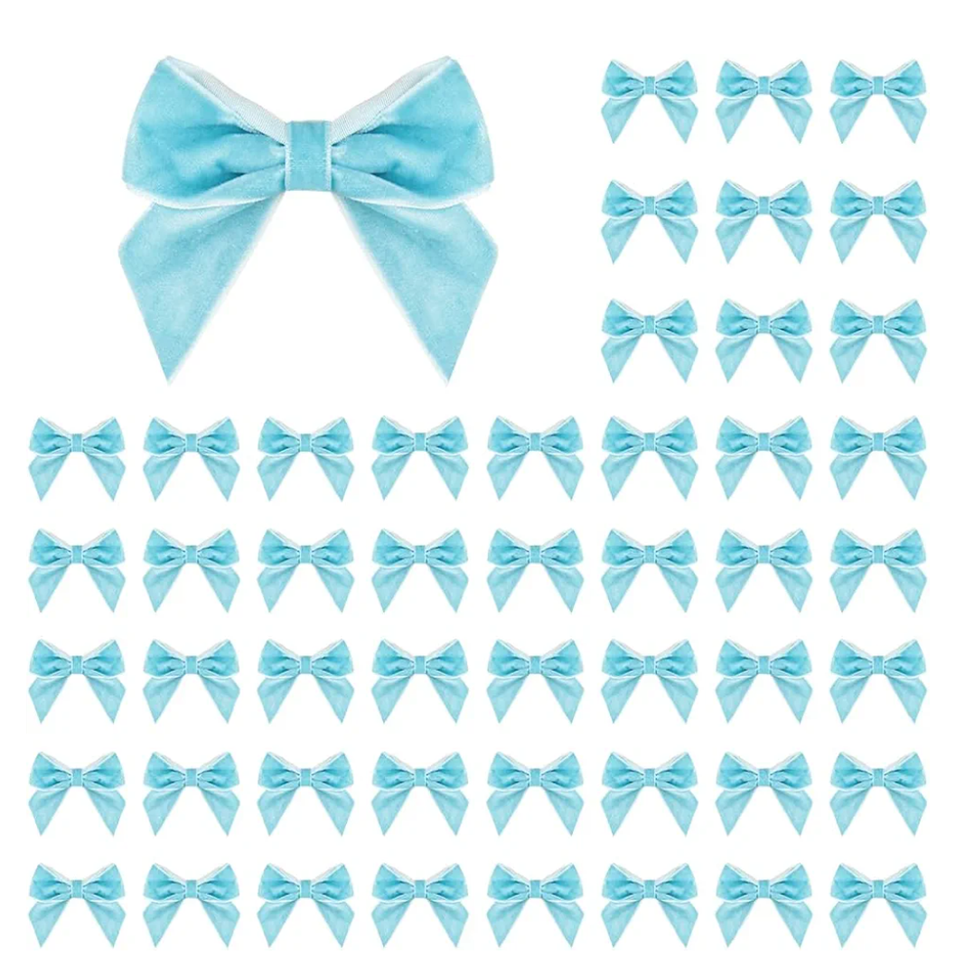 50 PCS Blue Velvet Bows for Christmas Tree, 2.75" Small Velvet Ribbon Bows for Gift Wrapping, Mini Bows for Crafts, Bow Decorations for Party Baby Shower Birthday Wedding (Blue, 50PCS)