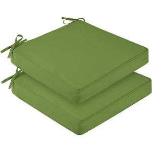 downluxe Waterproof Outdoor Chair Cushions Set of 2, 19" x 19" x 3" Patio Chair Cushion with Non-Slip Ties & Handle, Square Outdoor Cushion for Patio Furniture with Removable Cover, Grass Green