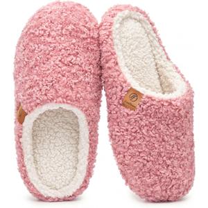 EverFoams Women's Fuzzy Slip-on Slippers Soft Comfy Memory Foam Indoor House Shoes Pink, 5-6 US