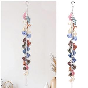 SNOWSTAR Macrame Hair Claw Clip Organizer with Rotating Hook and 20 Metal Rings,Hanging Hair Clip Holder and Storage for Women Girls,Claw Clips Hanger Home Decor for Wall,Door,Closet