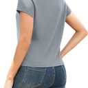 Womens Summer Tops Rolled Sleeve Shirts 2026 Fashion Round Neck Trendy Tunic Blouses
