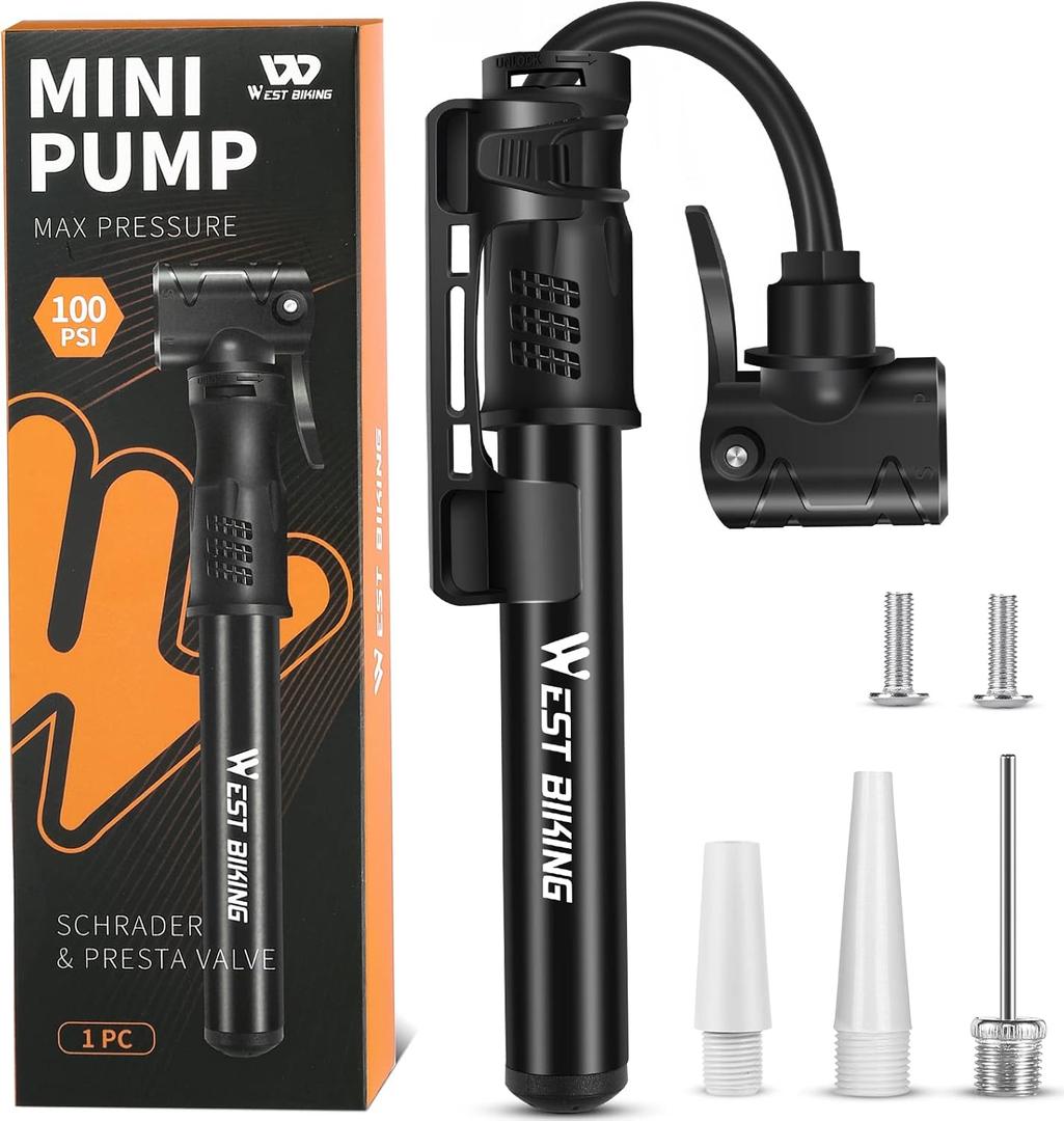 Bicycle Pump Mini Bike Pump - Aluminum Alloy Cycle Pump for Presta & Schrader Valve, Portable Lightweight Bike Tyre Pump Fast Tyre Inflation Mini Air Pump for Mountain Road Bike Ball Pump (Black)