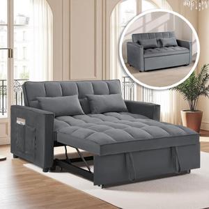Convertible Sofa Bed, 3 in 1 Sleeper Futon Couches for Small Space with Adjustable Backrest and Side Pocket, Chaise Lounge, Pull Out Couch, Loveseat for Living Room, Velvet, Dark Gray