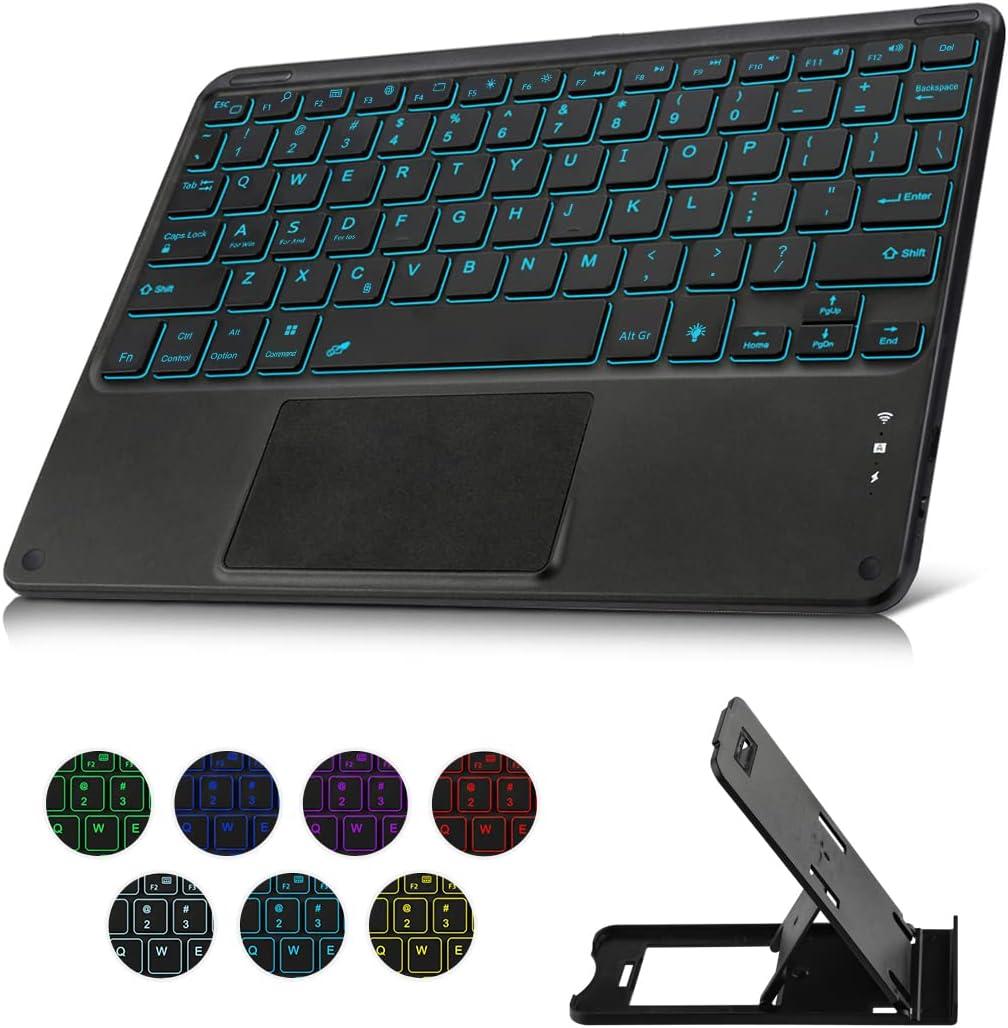 Bluetooth Keyboard with Touchpad, Compatible with iOS/Android Windows, Ultra Slim 7-Colors Backlit, Build in Trackpad Wireless Keyboard for iPhone/IPad/IPad Pro/Mac, Samsung Tablets, Laptop