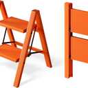 2 Step Ladder, Aluminum Lightweight Folding 2 Step Stool with Anti-Slip Wide Pedal,330lbs Capacity Steel Ladder for Household and Office(Hermes Orange)