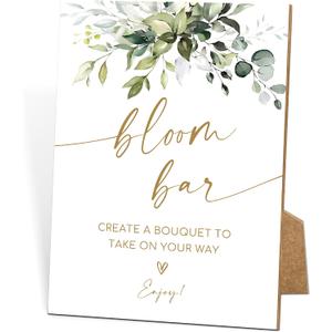 Bloom Bar Wooden Sign with Stand, Greenery Gold Bridal Shower Decorations, Wedding Signs for Ceremony and Reception, Wedding Table Decor, Engagement Party Decor, Bachelorette Party Favors, 15