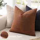 ZWJD Decorative Linen Throw Pillow Covers 16x16 Set of 2 Solid Handcrafted Striped Cushion Covers for Bed Soft Modern Farmhouse Neutral Pillowcase for Couch Bedroom Living Room Home Decor(Rust)