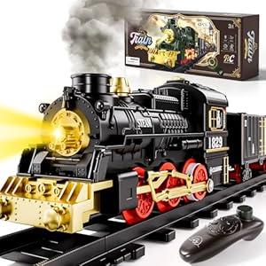 Train Set for Kids 3-5 4-7, Remote Control Train Toys Set with Lights & Sound Spray, RC Train Toys for Under Christmas Tree, Toys Train Set for 3 4 5 6 7 8Years Old Kids Boys Girls
