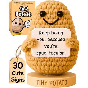 Tiny Potato - Positive Crochet with 30 Swappable Affirmation Cards | Small Gifts for Women, Teen Girls, BFF for Birthday, Mental Health Emotional Support, Christmas Stocking Stuffers, Just Because