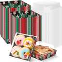 Potchen 50 Pack Christmas Charcuterie Boxes with Clear Lids  Red & Green Plaid Snowflake Design Boxes with Window for Cookies, Candy, and Mini Cakes  Ideal for Gift Giving & Bakery Packaging