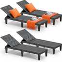 Outdoor Lounge Chairs Set of 4, 5-Position Adjustable Tanning Chairs with Wood Grain, All-Weather Resin Patio Recliners for Pool, Garden, Deck, Beach, Patio Lounge Chairs, Texture Black