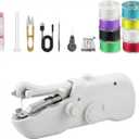 Portable Handheld Sewing Machine for Adults - Mini Hand Held Sewing Stitching Machine for Beginners - Small Electric Cordless for Quick Fabric Home Travel Clothes Pants DIY Fabric Denim (White)