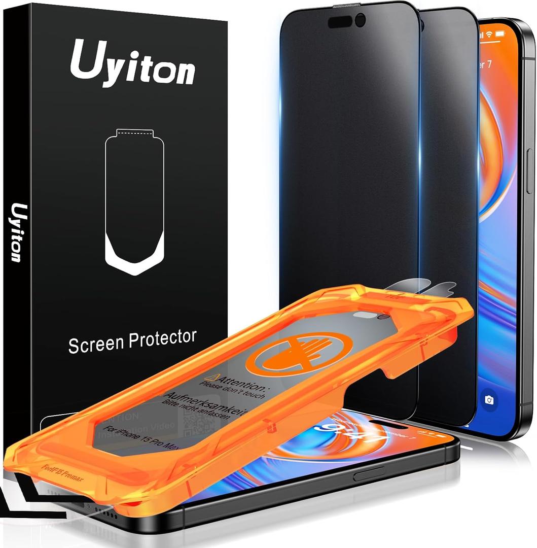 Uyiton for iPhone 15 Pro Max Matte Privacy Screen Protector - Anti-Fingerprint [Easy to Install] Anti-Spy Shatterproof Full Coverage Case Friendly 9H Tempered Glass Screen Cover, 2 Pack