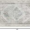 Phantoscope Washable Area Rug 6'x9' Non-Slip, Vintage Neutral Rugs for Living Room, Bedroom, Dining Room, Distressed Boho Medallion Pattern, Low-Pile Foldable Floor Carpet, Silver Grey/Taupe