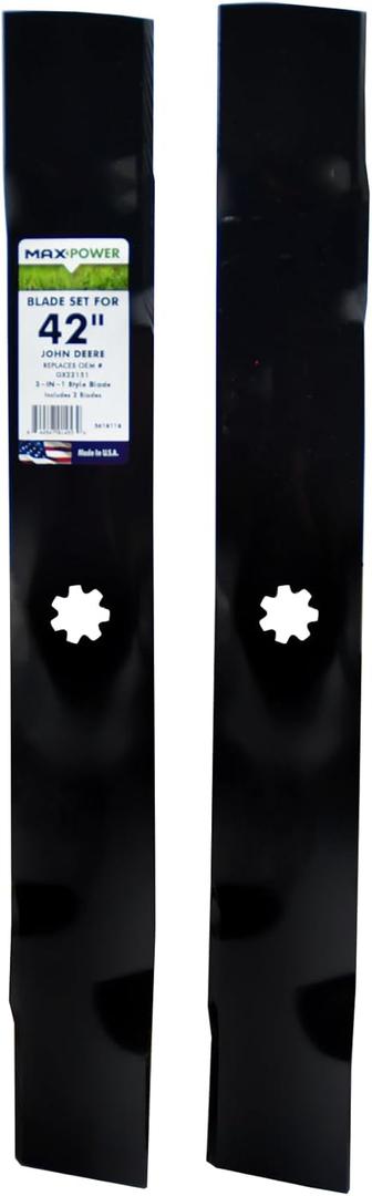 Maxpower 561811B USA MADE 2 Blade Set 3-N-1 Style | For 42" Cut John Deere Mowers Replaces GX22151 and GY20850
