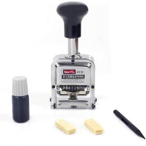 Self Inking Number Stamp Yipgou 7 Digits Automatic Numbering Machine Metal Number Stamps Kit Home Office School Desktop Stationery for Numbering Consecutive, Duplicate with Digit Pen and Ink Pad