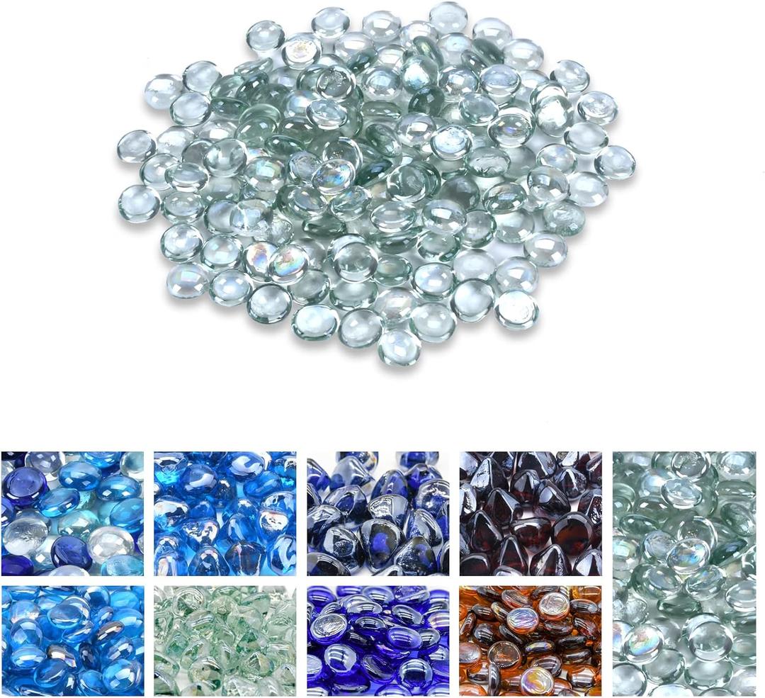 GasSaf Clear Fire Glass Beads for Outdoor Fire Pit, Fireplace, Replaces Existing Gas Logs & Lava Rocks, 3/4 Inch Glass (10 Pound) (Crystal Clear Luster)