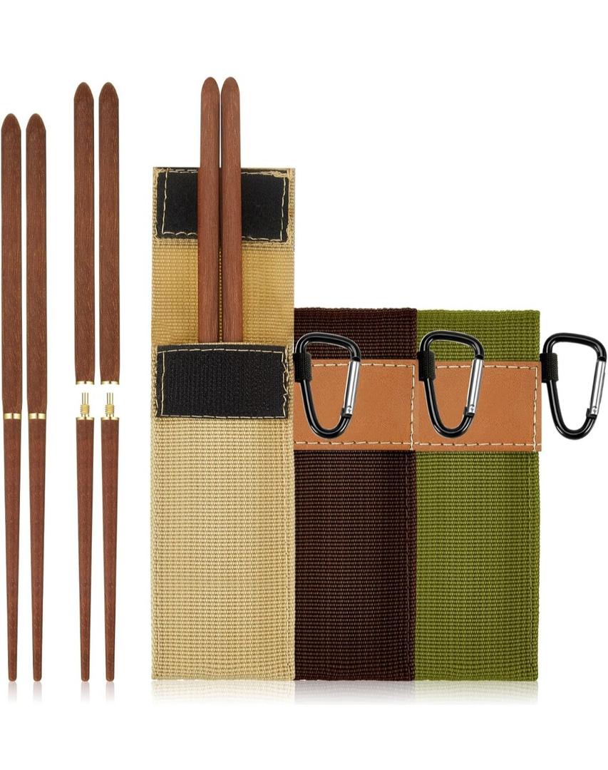 Rosewood Foldable Wood Chopsticks Portable Outdoor Utensils Reusable Travel Chopsticks Collapsible with Carrying Pouch (6 Pieces)