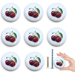 8 Pack Round Cabinet Knob1.5 Cherries Fruit Ceramic Rustic Kitchen Cabinet Dresser Drawer Handle Pulls and Knobs