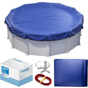 Winter Pool Cover 18 ft Round for Above Ground | Extra Thick & Durable Above-Ground Pool Cover | Sapphire Series of Premium Cold- and UV-Resistant Pool Cover | by Yankee Pool Pillow (Blue)