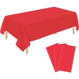 3 Pack Red Plastic Tablecloth Disposable Rectangular Table Cloth 54 x 108 Inch Table Cover for Parties