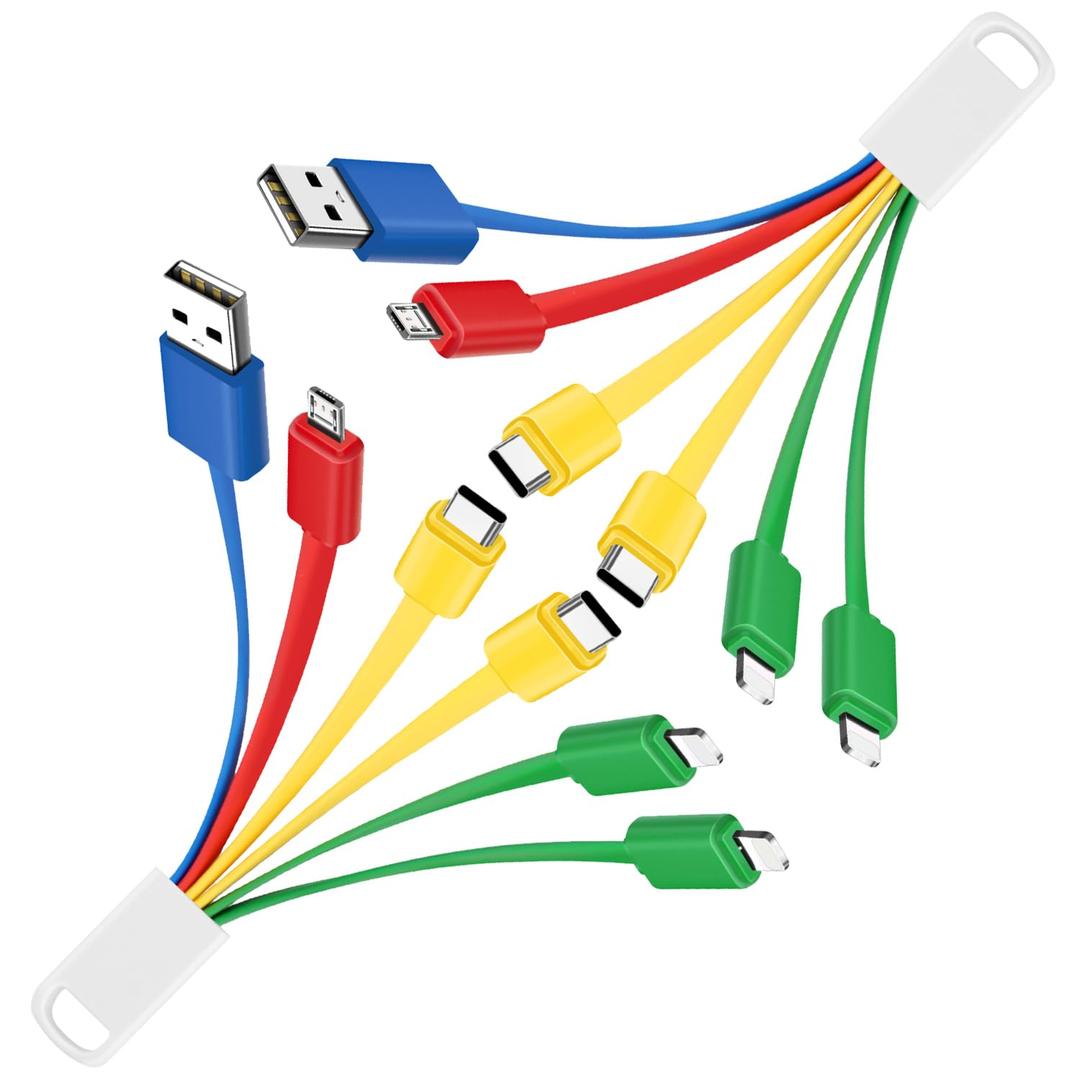 Herfair Short Multi Charging Cable 6 in 1 Portable Travel Charger for Multiple Devices with iPhone Type C Micro-USB Connectors for Cellphone, Tablet, Bluetooth Earphones, etc (Multi-Colored)