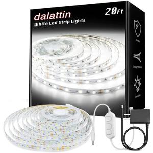 Dalattin White LED Strip Lights, 20ft Dimmable Super Bright 24V Led Tape Light 6500K 360 LEDs Lights for Bedrooms, Mirror, Kitchen, Home Decoration Daylight White