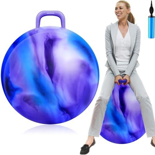 Lewtemi Hopper Ball for Adults, 29 Inch Bouncing Hippity with Handle Rubber Hop, Jumping Hopping Exercise Ball with Air Pump for Outdoors Sports Games Exercise (Blue Purple Cloud)