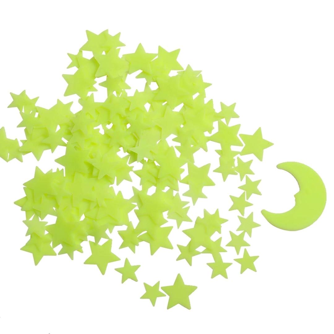 Glow in The Dark Stars - Glow Stars Stickers for Ceiling,Self Adhesive 3D Glowing Stars and Moon for Starry Sky,Wall Decals for Kids Rooms,Wall Stickers for Bedroom (200 Stars, 1 Moon (Green))