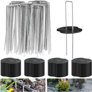 200 Packs Garden Stakes Staples 6 inch Landscape Fabric Pins Lawn 100Pcs U Shaped Galvanized Staples Ground Stakes Landscaping Pins with 100Pcs Gasket for Weed Barrier Plant Cover Decorations
