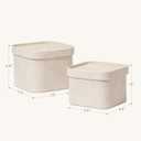 2 x La Jolie Maison Fluted Cardboard Storage Baskets with Leather-Like Lids, Sturdy Stackable Paper Cube Boxes Decorative Tray, Modern Basket Organizer Bins for Jewelry Shelves Bathroom, BeigeSet of 2