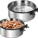 Dog Kennel Bowls for Crates, ShineMe 54oz & 34oz Dog Food Bowl and Crate Water Bowl No Spill, Stainless Steel Dogs Bowls Mountable 2 Pack, Silver (7.1x2.9 & 6.2x2.6)