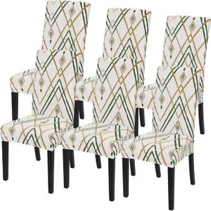 SearchI Dining Room Chair Covers Set of 6, Stretch Printed Kitchen Chair Slipcovers Removable Washable Parsons Chair Covers Protector for Dining Room, Hotel, Ceremony (Beige-Green Stripe)