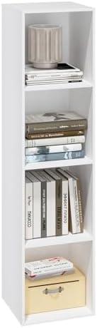 VAFHYLLIS 4 Cube Storage Organizer with Closed Back Panel- Wooden 4-Tier Open Bookshelf, 11 Inch Cube Storage Organizer, Tall Vertical Display Shelf for Living Room, Bedroom, Office (White, 4-Cube)