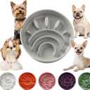 Ceramic Dog Slow Feeder Bowl - Small Dog Food Dish with Maze Puzzle Design - Slow Eating Puzzle Feeder for Pet Feed & Food Control - Whisker-Friendly Bowl for Cat Feeding - 6.3 Inch - 180 g - Grey
